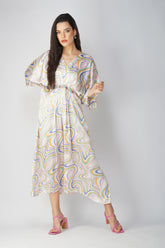 Sunlit Swirl Satin Kaftan Dress